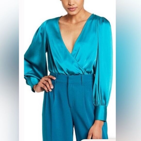 Sergio Hudson X Target Satin Teal Crossover Satin Bodysuit Size M - Picture 1 of 12